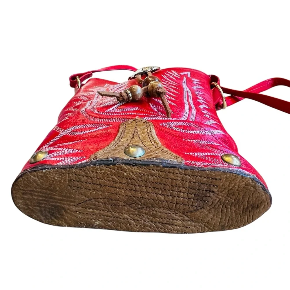 Vintage Women’s 80s Red Leather Cowboy Boot Shoulder Crossbody Bag Western - Picture 7 of 10